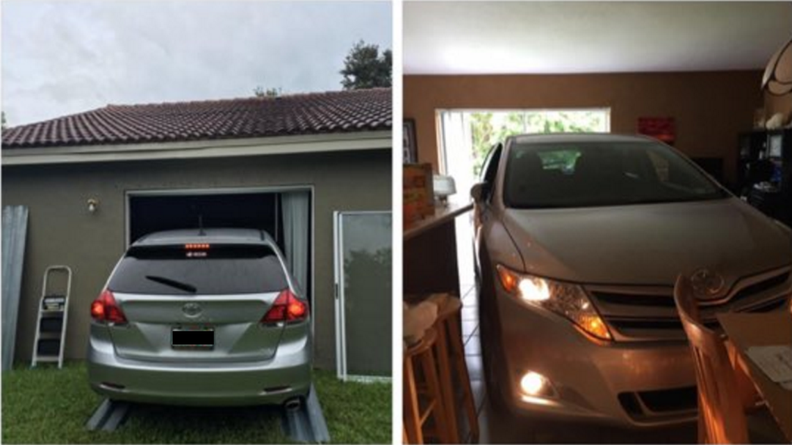 A Miami-Dade family decided the best way to protect their car from Hurricane Matthew was to store it inside the house.