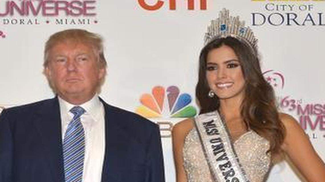 
 Donald Trump and newly crowned Miss Universe Paulina Vega, representing Colombia, attend The 63rd Annual Miss Universe Pageant winner press conference at Trump National Doral on Jan. 25, 2015 in Doral.


