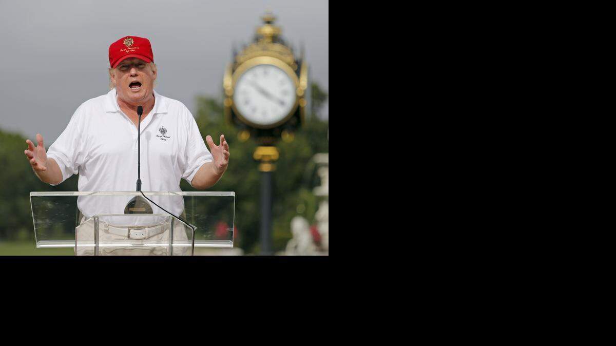 
Donald Trump holds a press conference for the opening on the newly renovated golf course on Monday, Jan. 12, 2015. Since August 2014, Doral’s code compliance department has issued more than 100 violations to Trump’s resort — Trump National Doral — “alleging that Trump made or caused to be made unreasonably loud noise on the property in violation of the noise ordinance,” according to Trump’s legal team. 
