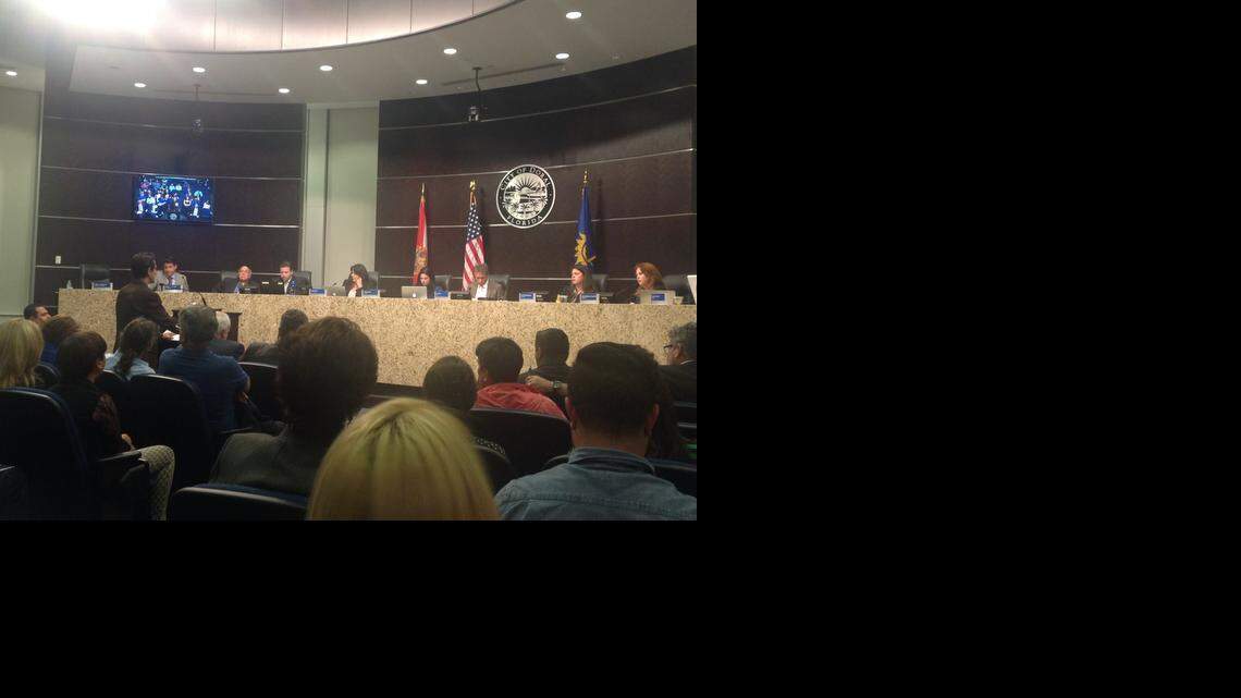 
Doral City Council members on Wednesday listen to audience members discuss giving benefits to the domestic partners of city employees
