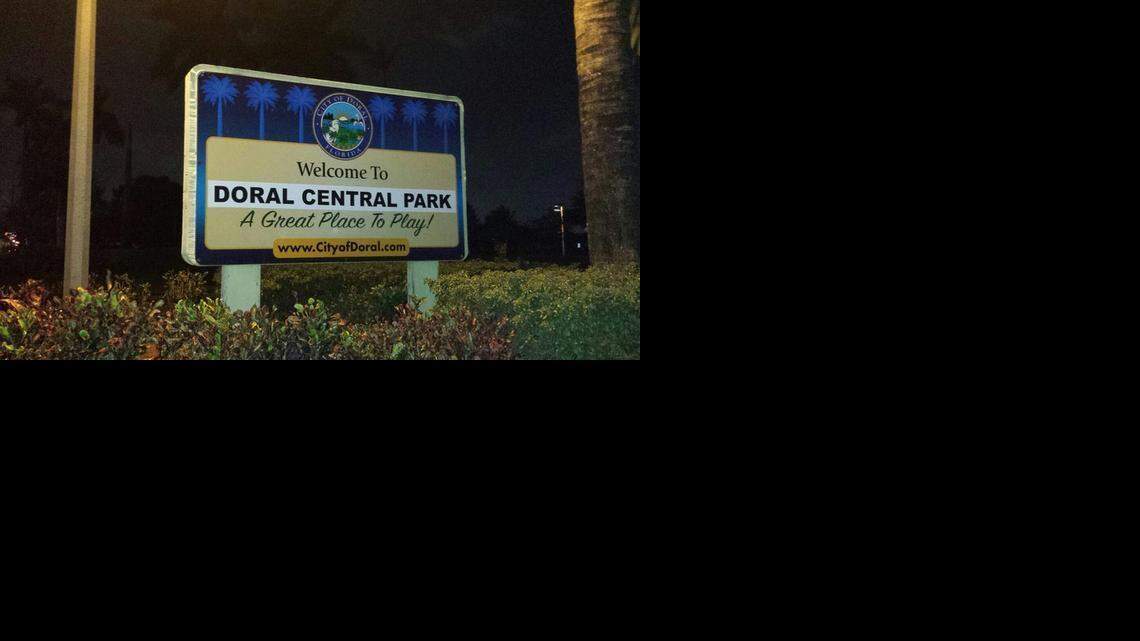 
Just a couple of hours after the Doral City Council voted to rename J.C. Bermudez park, its new name— Doral Central Park— was stickered across its entrance sign. 
