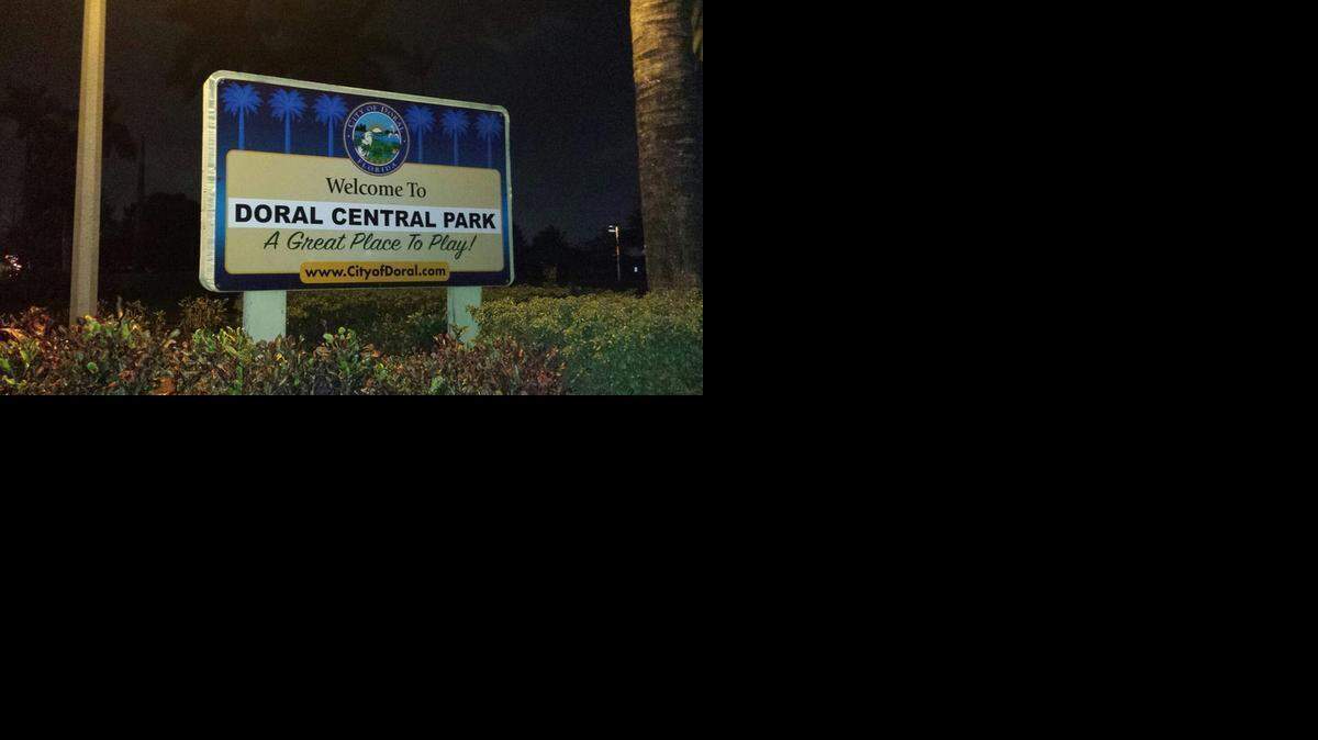 
Just a couple of hours after the Doral City Council voted to rename J.C. Bermudez park, its new name— Doral Central Park— was stickered across its entrance sign. 

