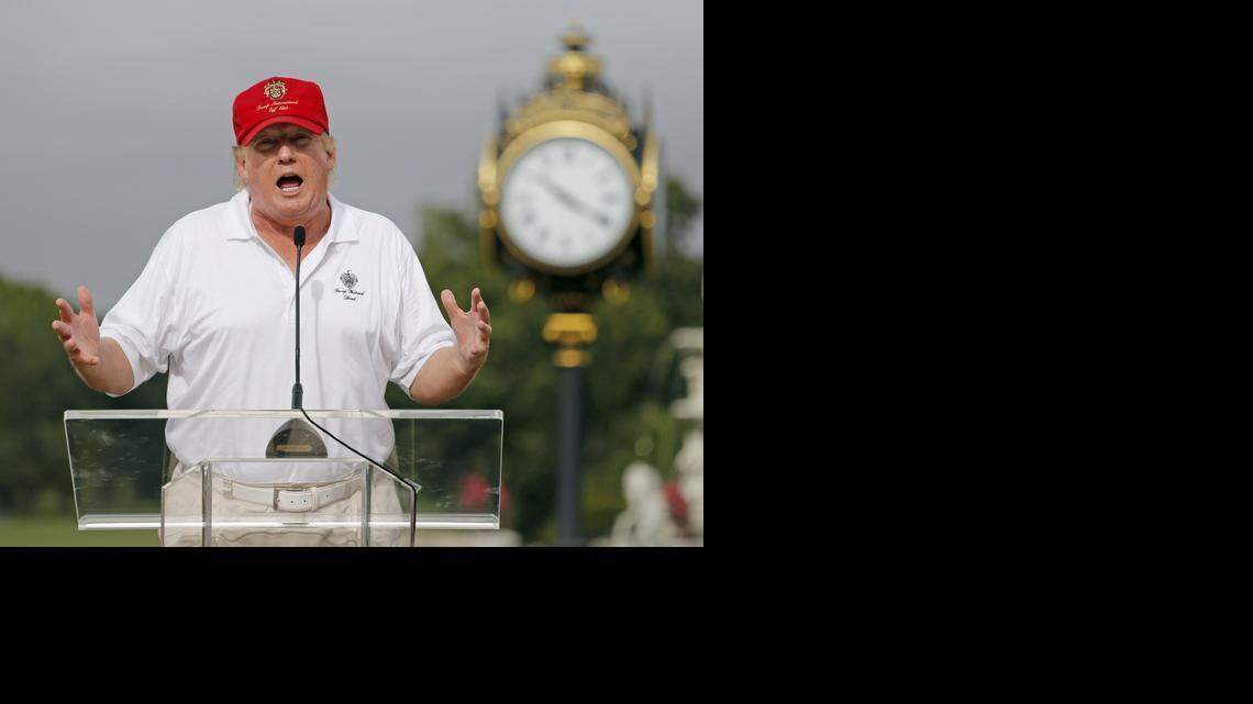 
Donald Trump holds a press conference for the opening on the newly renovated golf course on Monday, Jan. 12, 2015. Since August 2014, Doral’s code compliance department has issued more than 100 violations to Trump’s resort — Trump National Doral — “alleging that Trump made or caused to be made unreasonably loud noise on the property in violation of the noise ordinance,” according to Trump’s legal team. 
