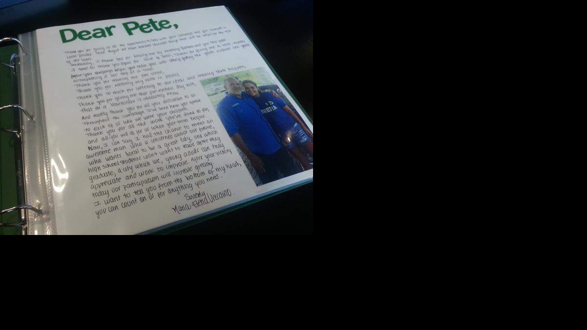 
Ronald Reagan High School students made councilman Pete Cabrera a scrapbook after he was elected Nov. 4.

