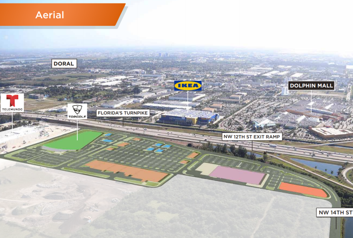 An aerial view of where Topgolf will be located just west of Doral.
