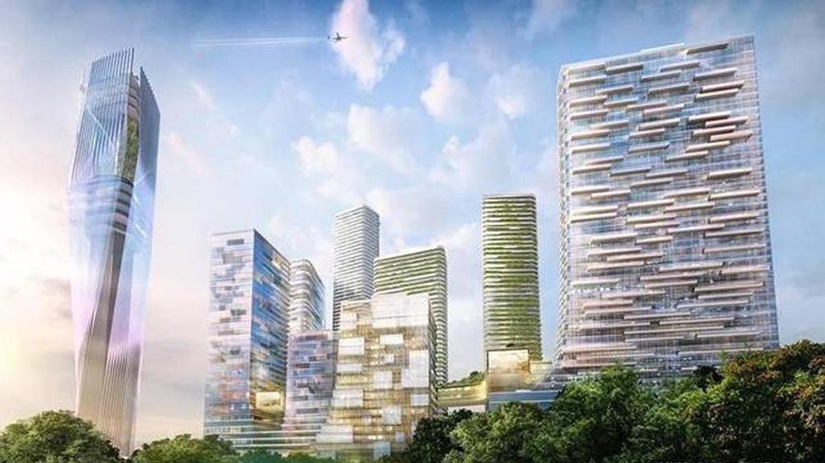 
A rendering of the Miami Innovation District, with the Innovation Tower to the far left
