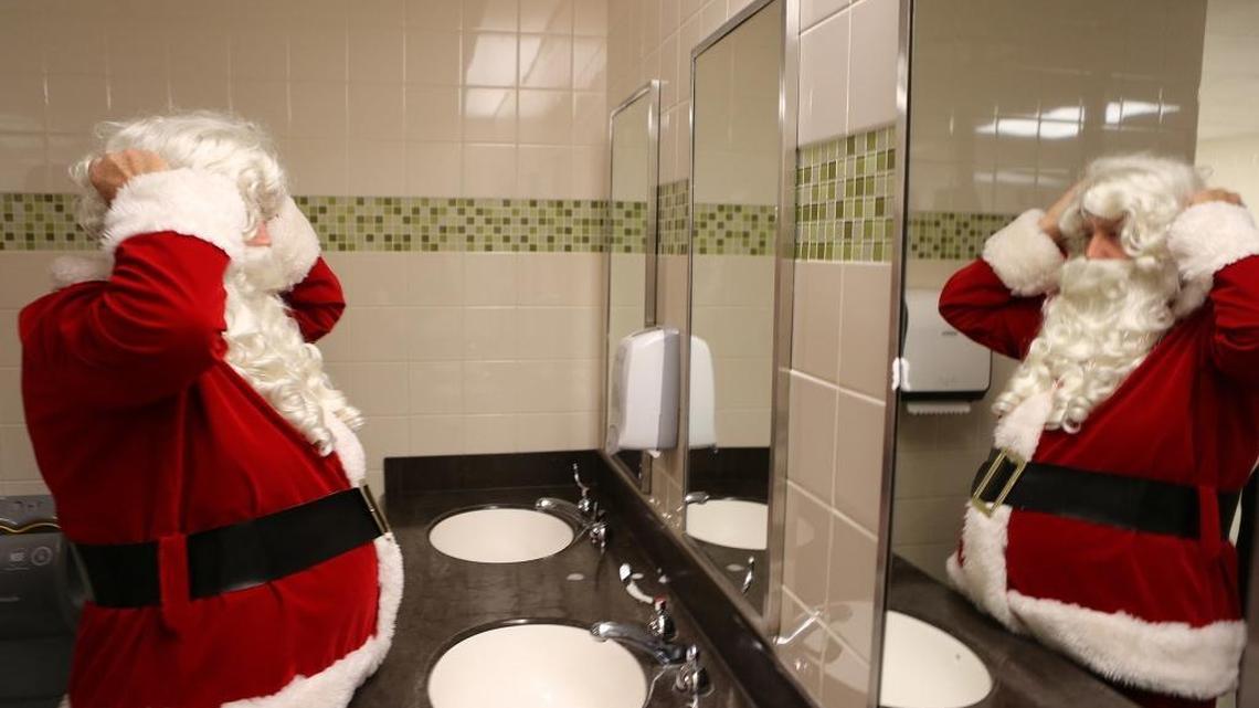 Don Rosenthal, a mortgage insurance sales manager, put on a red suit, black boots, and a white beard and got into character as Santa Claus. Each holiday season, he is transformed into the jolly man in the red suit, and kicks off the holiday season at Holtz Children’s Hospital at the University of Miami/Jackson Memorial Medical Center. Don gets ready for the last time after more than 30 years playing Santa Claus at Holtz, Tuesday, Dec. 1,2015.