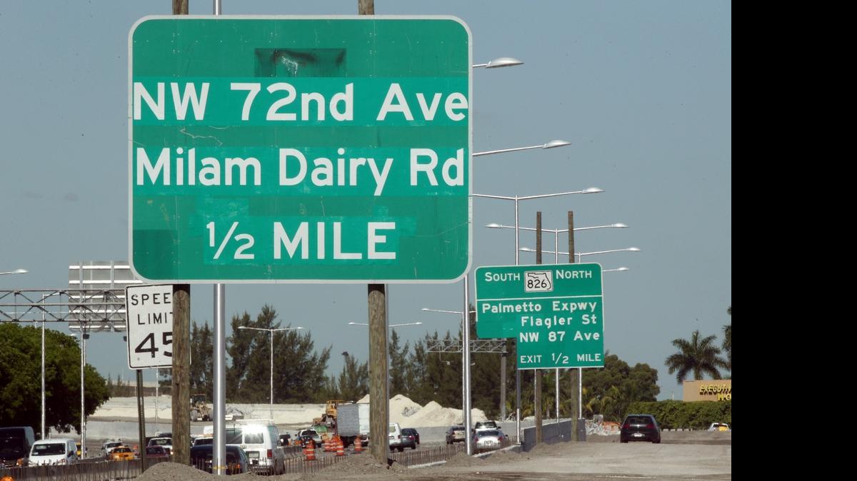 
Starting Monday at 5 a.m. drivers will have to take a different exit to get to West Flagler Street and NW 87
th
 Avenue, if driving west on the Dolphin Expressway, also named State Road 836.
