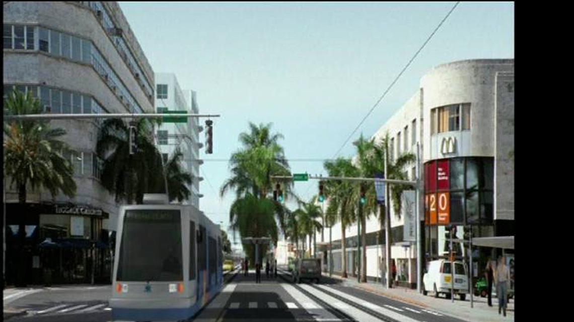 
An earlier rendering of Bay Link running along Miami Beach’s Washington Avenue. 
