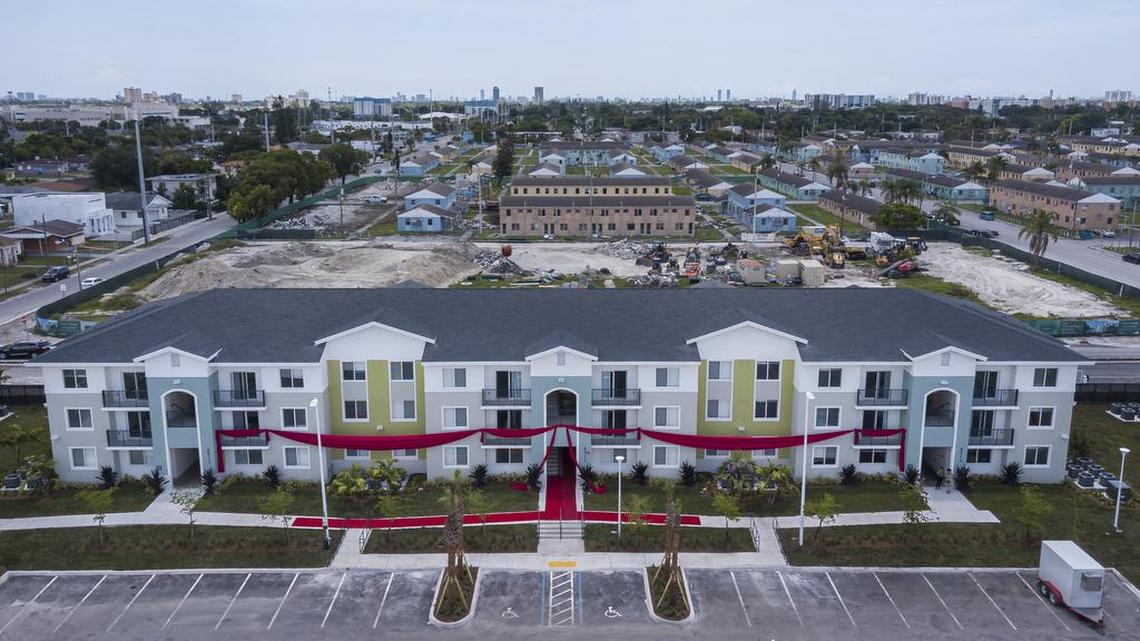 Aerial view of the first phase of the Liberty Square redevelopment in Miami’s Liberty City on Monday, July 1, 2019. Liberty Square, one of the oldest public housing developments in the U.S., will eventually include 1,455 new units, from public housing to market-rate.