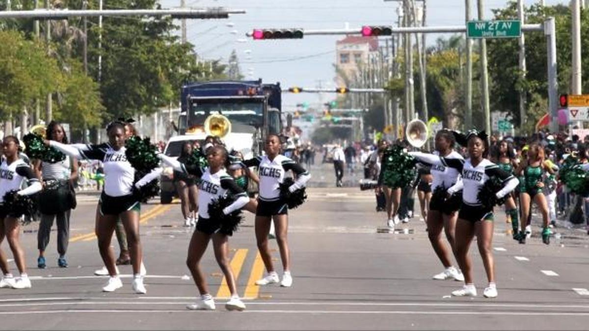 Miami Central High School marching band performs at the annual Martin Luther King Day parade in Liberty City on Monday, Jan. 18, 2016.