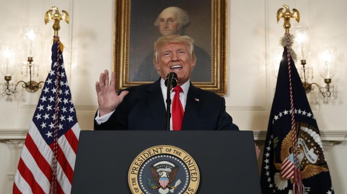 President Donald Trump speaks about the deadly white nationalist rally in Charlottesville, Va., Monday, Aug. 14, 2017, in the Diplomatic Room of the White House.