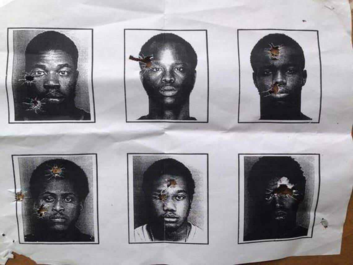 A photo of the lineup North Miami Beach police’s sniper team were using to practice. Emmanuel Jean’s mugshot is on the bottom right corner. Jean believes the photo was from one of his arrests as a juvenile.