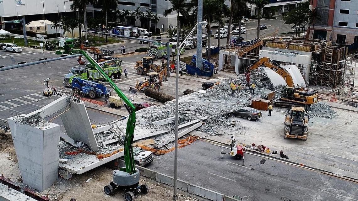 Recovery operations continue Saturday morning, at the site of the FIU-Sweetwater UniversityCity Bridge that collapsed five days after having been installed over Southwest Eighth Street.