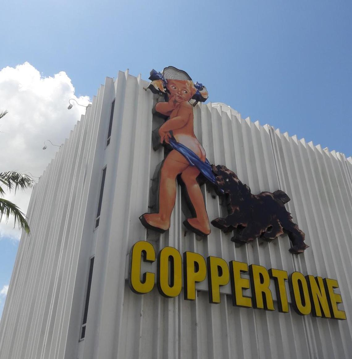 Hurricane Irma blew off part of the Coppertone Cutie’s head in September 2017. The missing piece was found lodged behind her head. Repairs were completed in December.