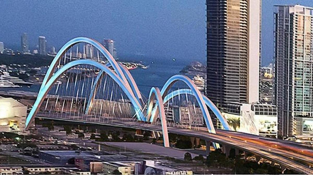 The winning design for a signature bridge on I-395 created by Archer Western features a structure supported by fountain-like arches.