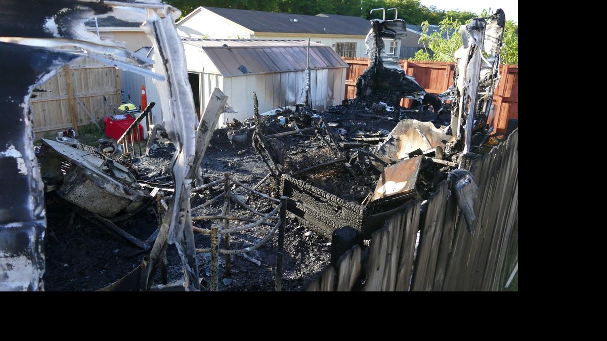 
An elderly woman died in this trailer fire overnight, 20150 NW 57th Ct., May 7, 2015.
