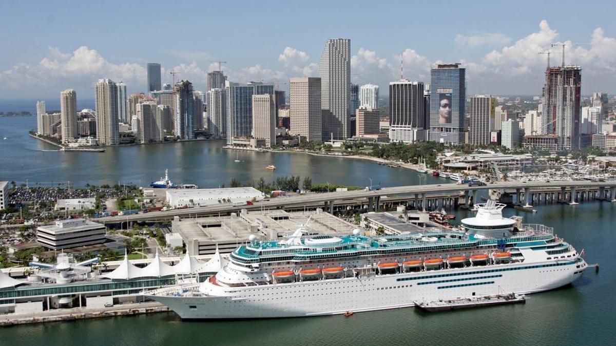 
A birds-eye view of Port Miami in this 2007 file photo. The southwest corner sits opposite from where the cruise ship is berthed. 
