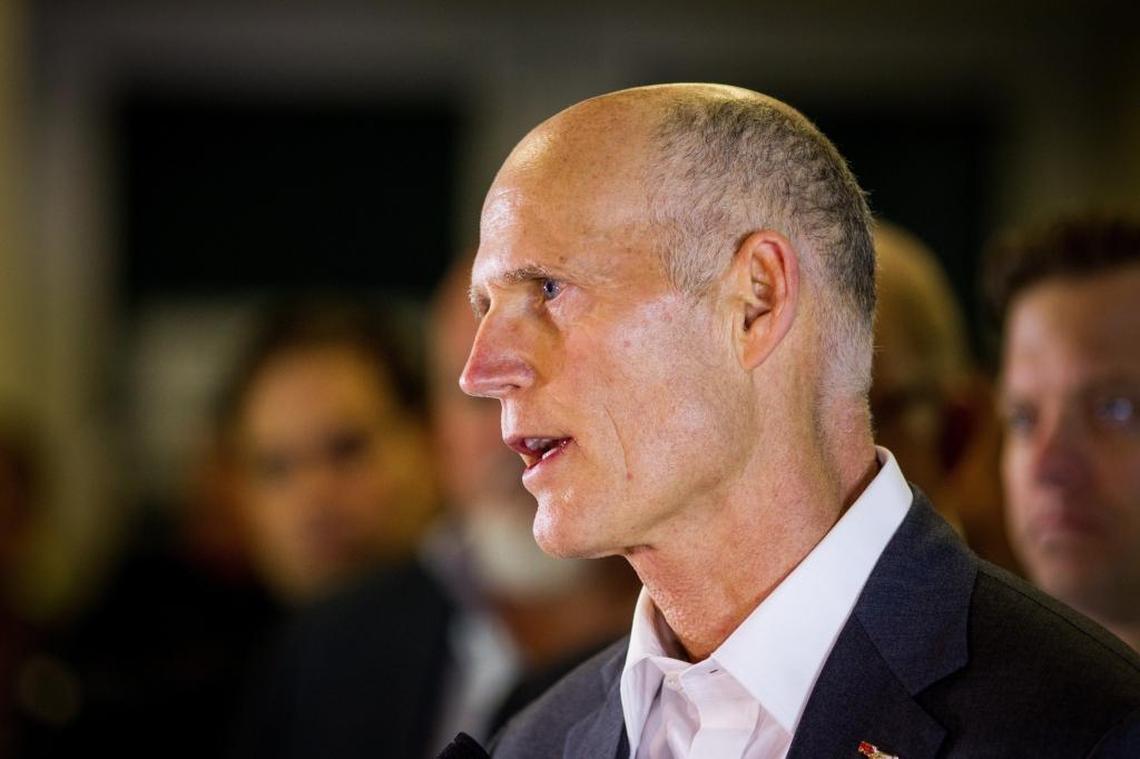 Florida Gov. Rick Scott speaks during a press conference at FIU Health Ambulatory Care Center adressing the new bridge collapse at Florida Internatonal University, on Thursday, March 15, 2018.