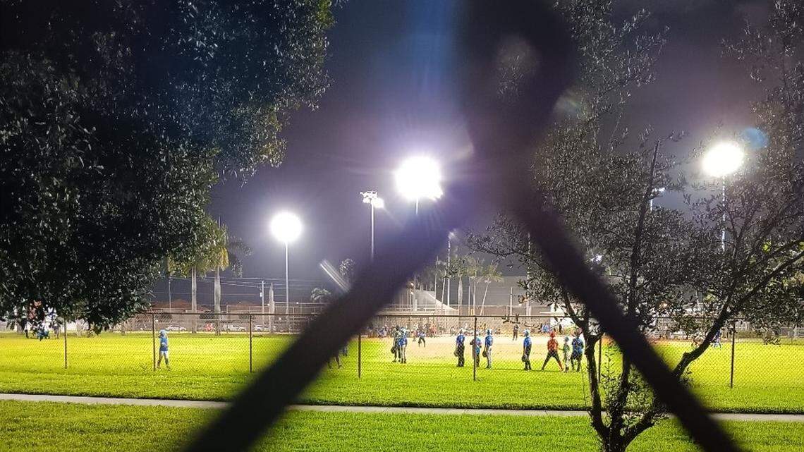 One of the playing fields at Slade Park in Hialeah, where the city has approved a new expansion of a charter school, further developing over public land.