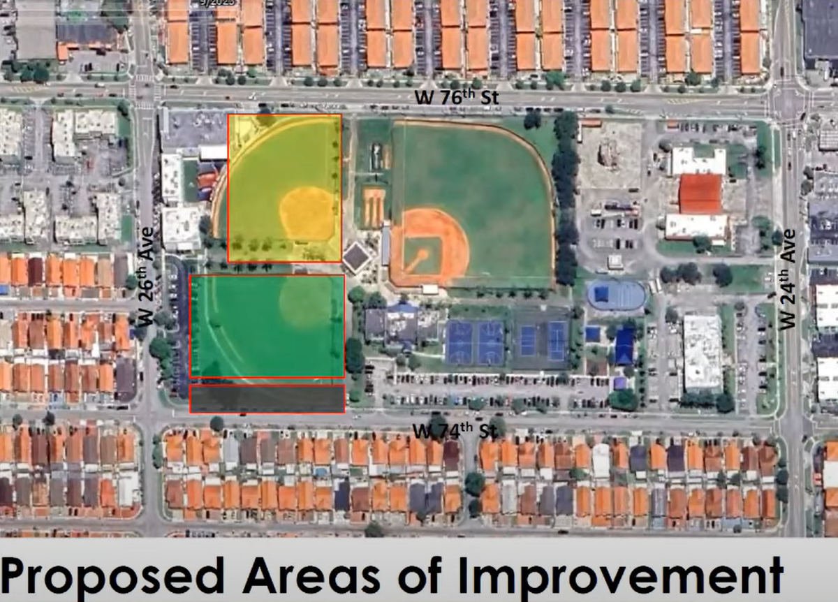 Slade Park, located at 2501 W 74th St, Hialeah, originally spans 13 acres. However, COHEA, a charter school, seeks to take over a third of the park for expansion, impacting approximately 4 acres.