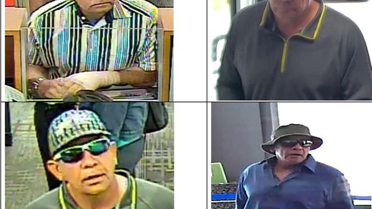 Bank surveillance camera stills of the serial bank robber sought by the FBI and Hialeah police.