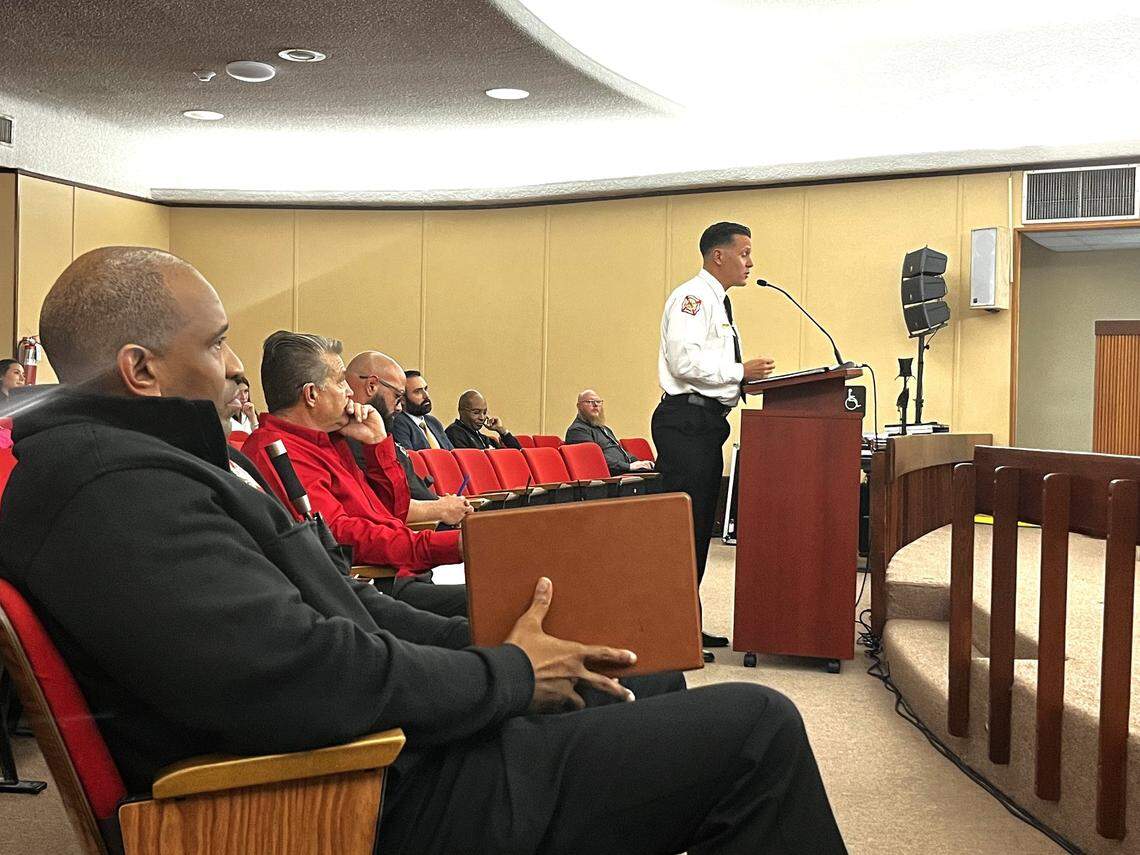 Hialeah District Fire Chief Robert Ortega, who filed a complaint with the Hialeah Police Department’s Professional Compliance Bureau regarding the battalion chief exam, spoke, in from of the city’s personnel board to request a redo exam.