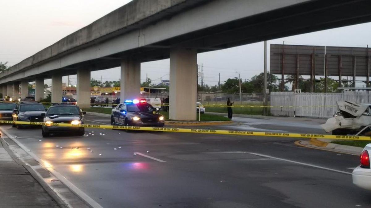 A shootout involving Hialeah police and someone in another car left one person dead early Sunday in Northwest Miami-Dade.