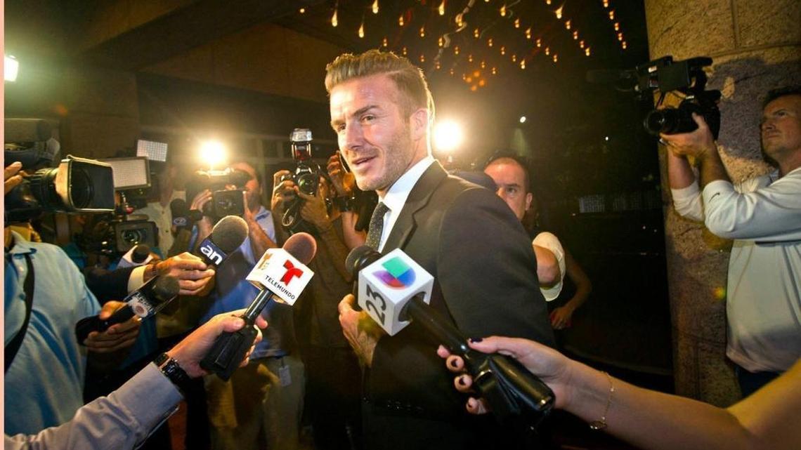 Soccer star David Beckham arrives for an event at the Adrienne Arsht Center in February 2014.