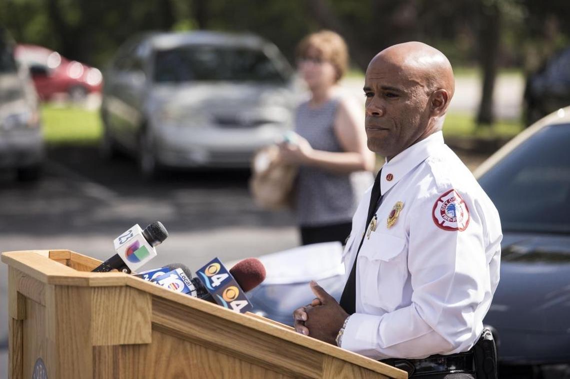 Miami Fire Rescue Capt. Ignatius Carroll speaks at a press conference to provide safety recommendations that should be taken in this summer on leaving pets and kids inside the cars, at FHP headquarters in Doral on Thursday, June 22, 2017.