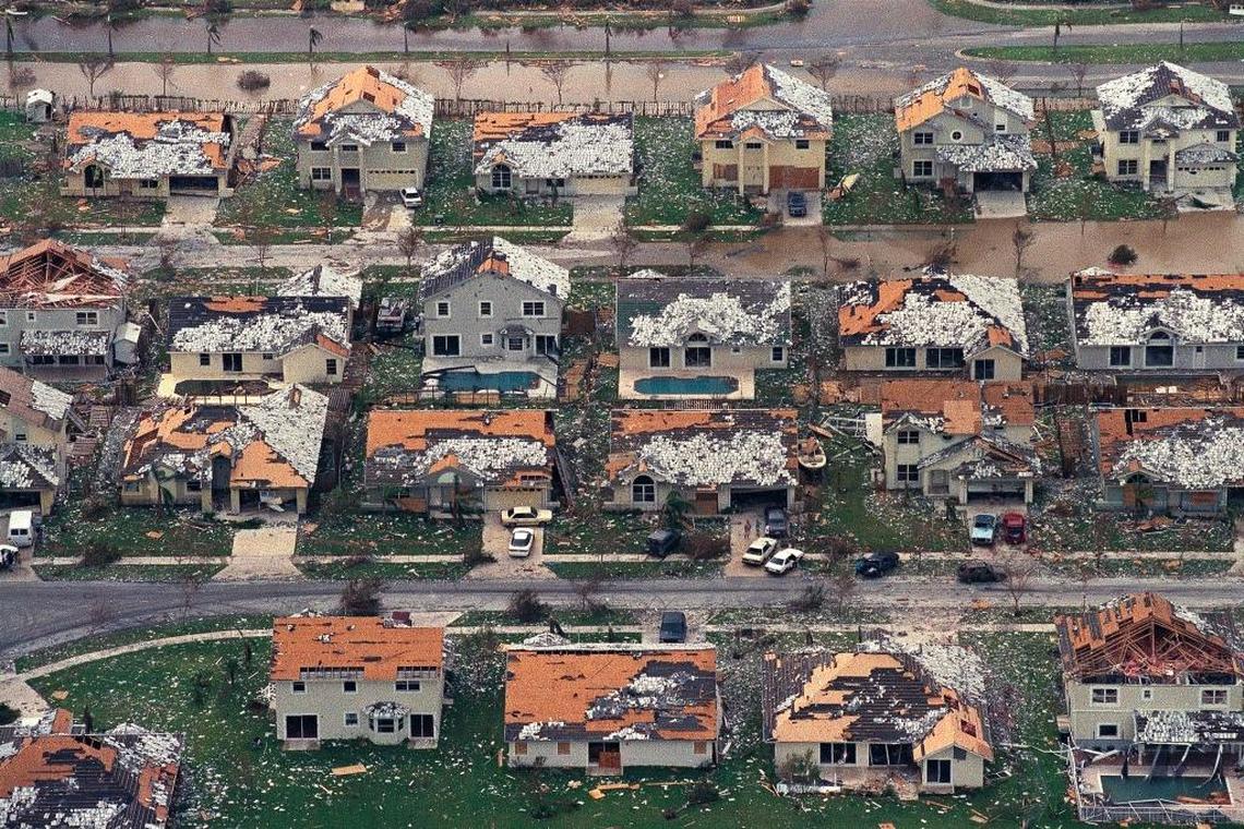 Rows of houses between Homestead and Florida City were badly damaged by Hurricane Andrew in 1992.