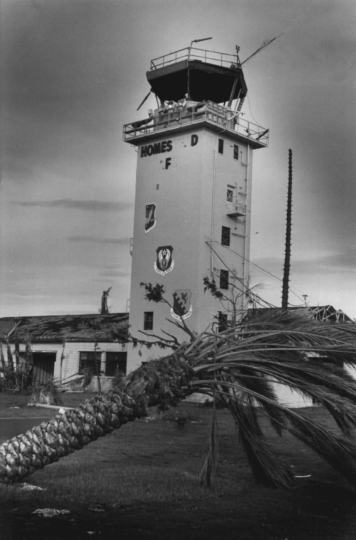 The control tower at Homestead Air Force Base was badly damaged by Hurricane Andrew in 1992.