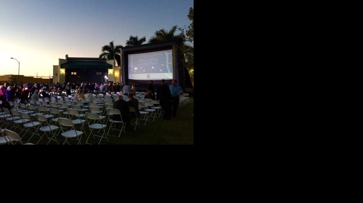 
Hundreds gather at the Homestead historic downtown to watch the premiere of ‘Building Homestead,’ a short film paid for by the city to visually deliver Mayor Jeff Porter’s state of the city address.
