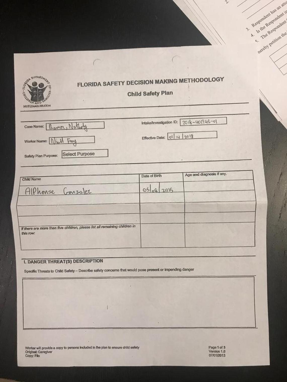 Gigi Ramos showed the Herald a copy of the safety plan Monday night. It listed Nathaly Ramos, Gigi Ramos and Nathaly’s 21-year-old brother, David Caceres, as responsible for carrying out the plan. Among the promises Nathaly Ramos made: getting inpatient services and leaving her child in the care of her brother under Gigi Ramos’ roof.