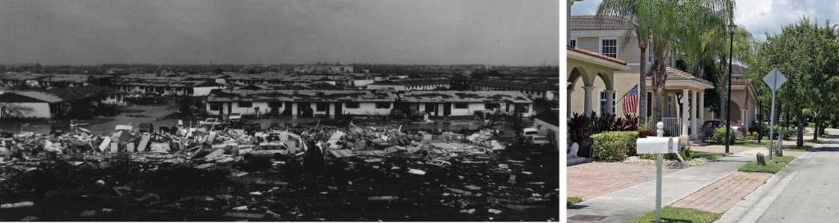 Naranja Lakes in South Dade. Left, just after Hurricane Andrew in 1992. Right, Mandarin Lakes on the same site, 2017.