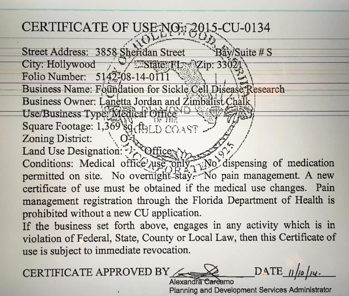The city of Hollywood’s certificate of use