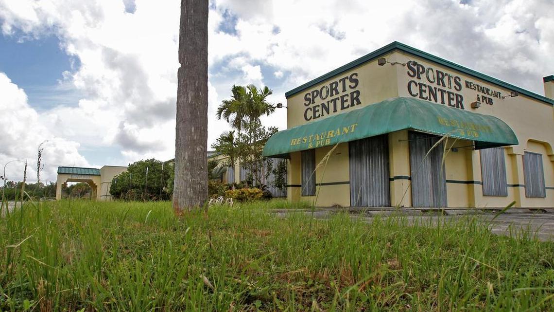 The vacated Sports Center bowling alley contributes to the general weathered look of Homestead's downtown.