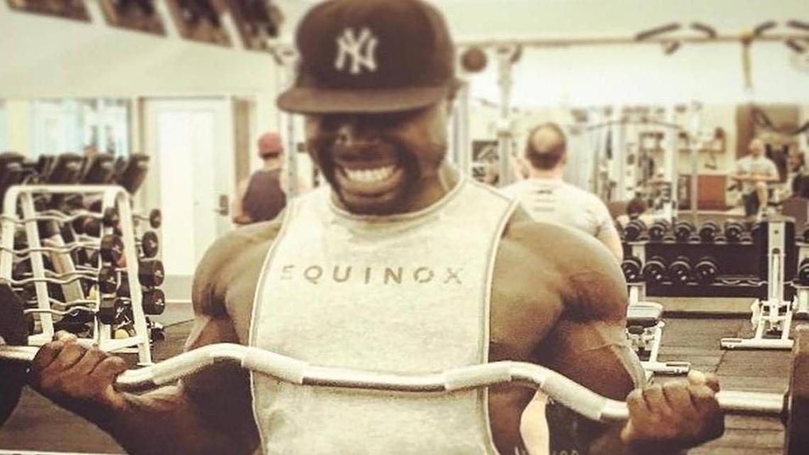 A photo of Abeku Wilson lifting weights at Equinox, as posted on his Instragram feed.