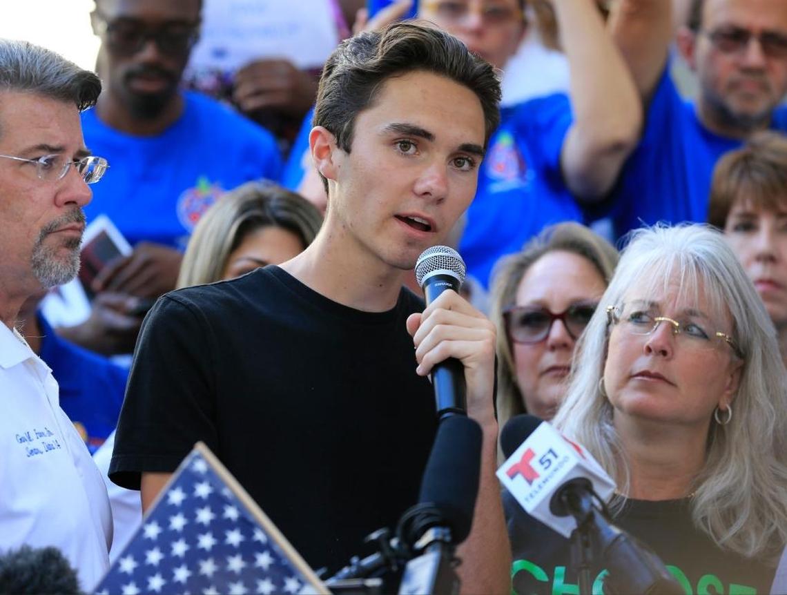 David Hogg, a student from Marjory Stoneman Douglas High School, speaks in support of gun control measures during a Fort Lauderdale rally on Saturday, Feb. 17, 2018.