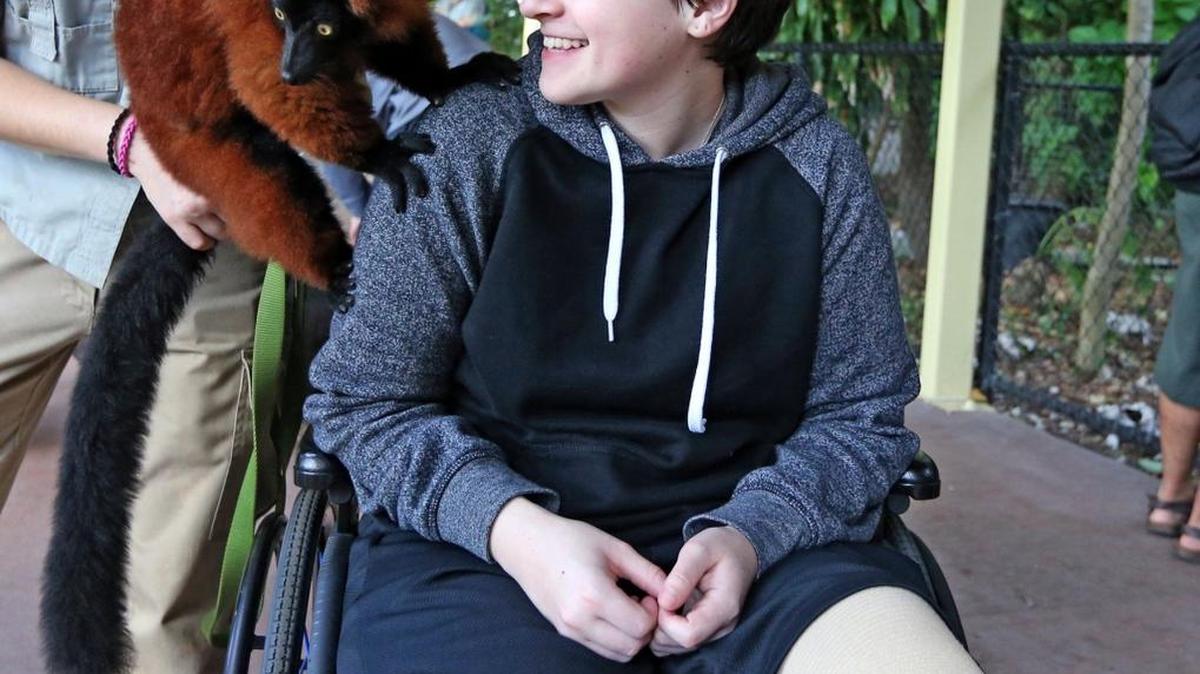 Rachael Rogers, a former U.S. Army soldier, looks at a lemur at Jungle Island, Jan. 6, 2016. Rodgers is part of the annual Soldier Ride, a six-day rehabilitative cycling event stretching across South Florida to Key West.