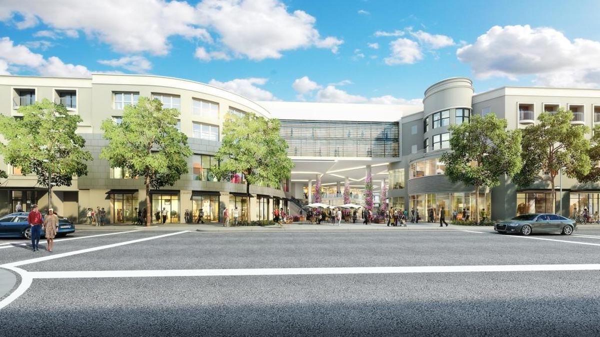 An architectural rendering shows a proposed new look for the entrance to the Shops at Sunset Place on Sunset Drive.