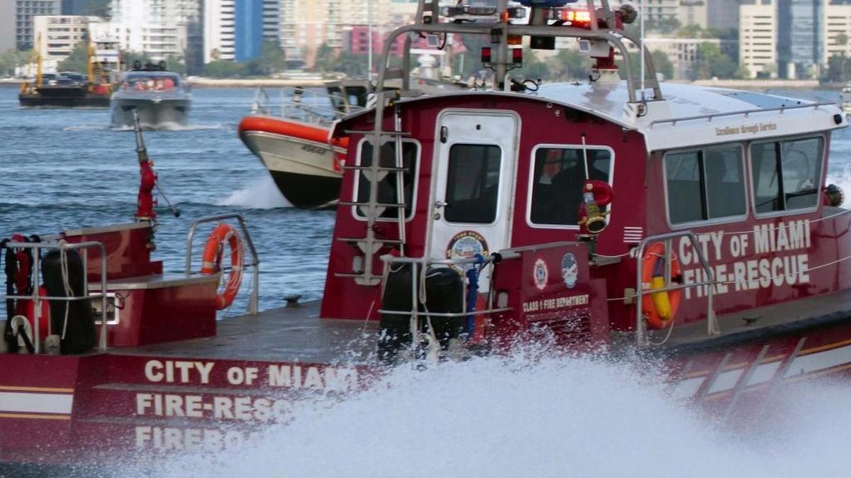 A City of Miami fire rescue boat at the scene of 17 to 20 migrants who reached Fisher Island on Friday, July 22, 2016.