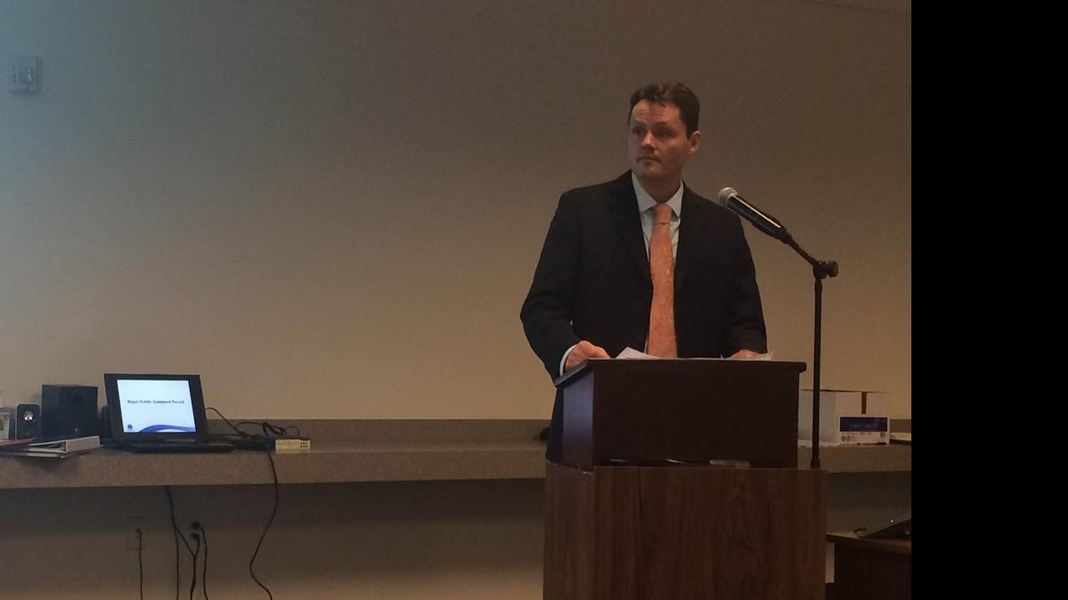 
Justin Senior, deputy secretary for Medicaid at the Agency for Health Care Administration, at a public comment meeting in Doral to discuss AHCA’s request to the federal government to expand a $2.1 billion hospital funding program known as the Low Income Pool. 
