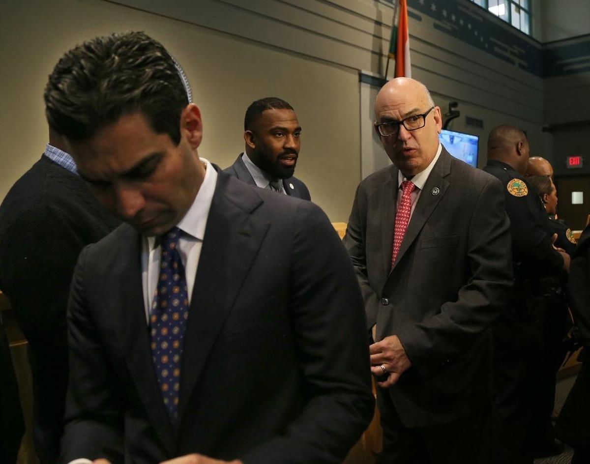 City of Miami Mayor Francis Suarez, left, and City Manager Emilio Gonzalez.