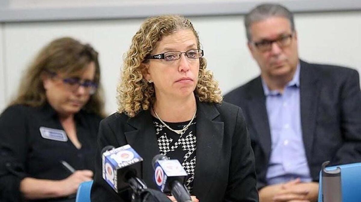 U.S. Rep. Debbie Wasserman Schultz heads a discussion on anti-Semitic vandalism on Friday, February 3, 2017, at Broward College.