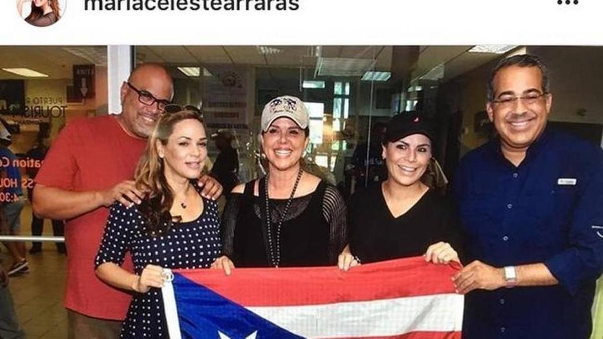 Emilio Ismael Vázquez, left, in Puerto Rico with volunteers and Telemundo host Maria Celeste Arraras, center, and singer Olga Tañon, middle right. They said they did not know his real identity or his background. Instagram