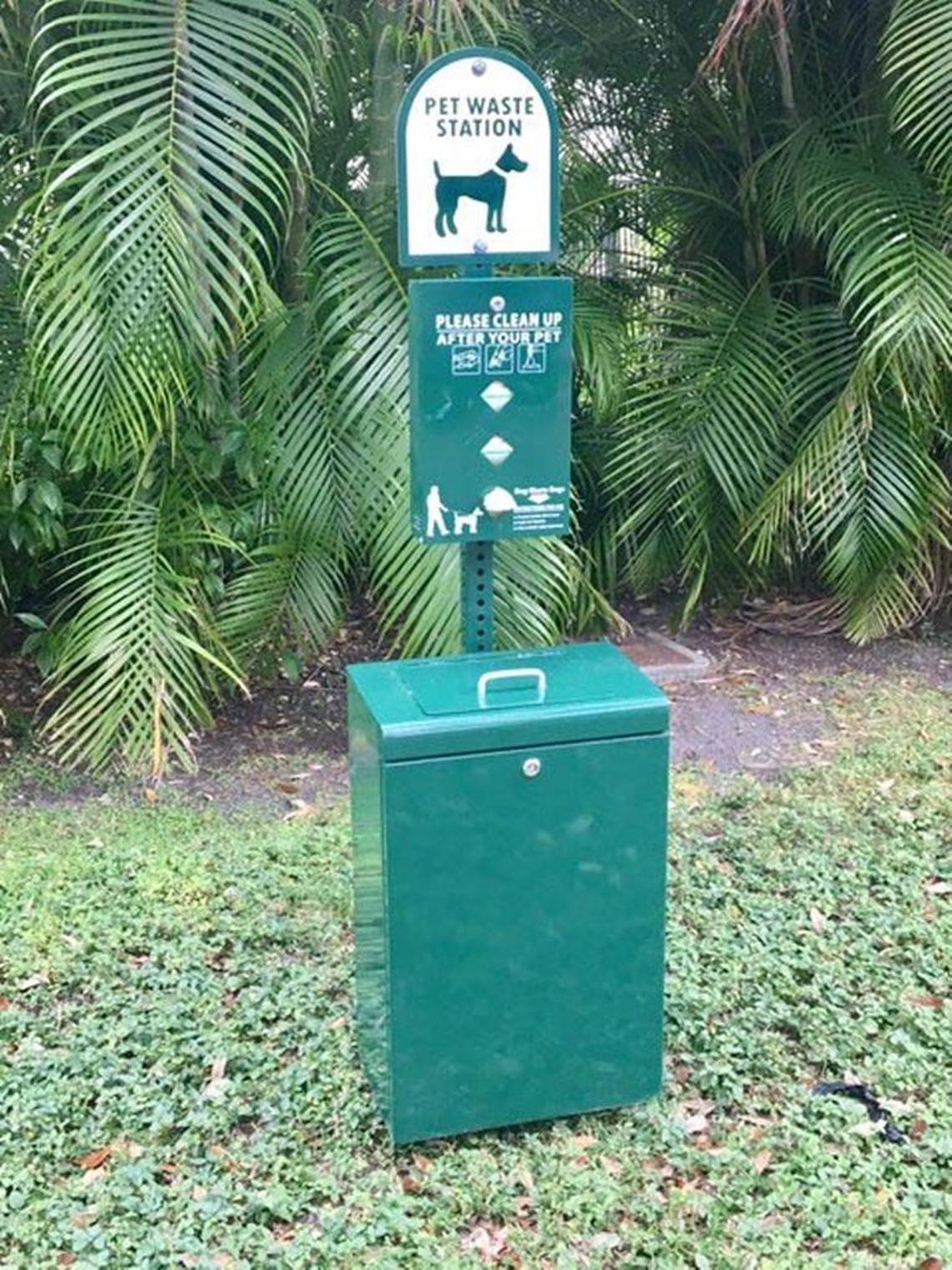Pet waste collection station in Coral Gables.