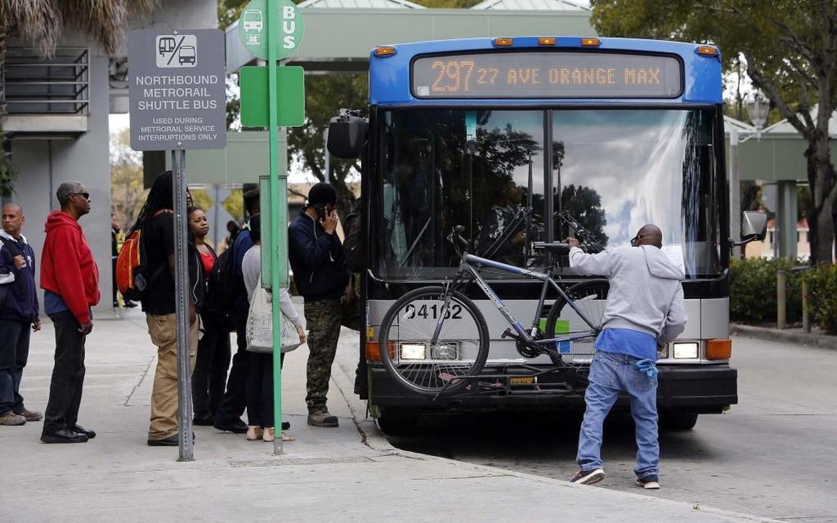 A new transit tax district could be used to pay for high-tech bus systems with dedicated lanes and elevated platforms, but not standard buses like the ones pictured in this file photo.