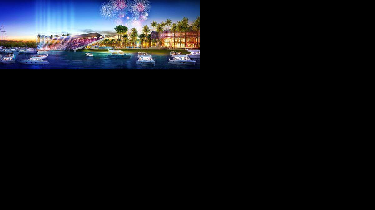 
A rendering of a restored Miami Marine Stadium, with the surrounding area redeveloped. The project, pitched unsuccessfully by Friends of Miami Marine Stadium, is an example of what Key Biscayne officials would find too intense for Virginia Key.
