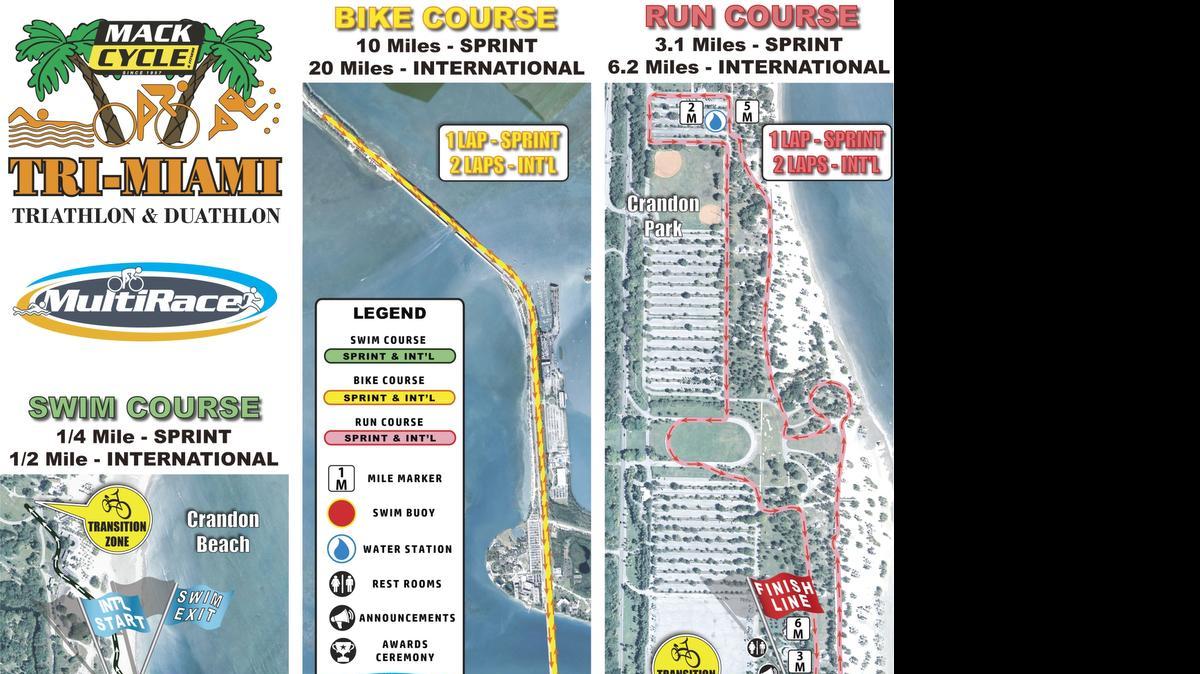 
A map of the triathlon route. The bike portion of the triathlon will close the Rickenbacker causeway.
